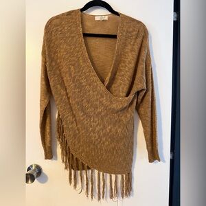 Entro Brown V-Neck Sweater with Fringe